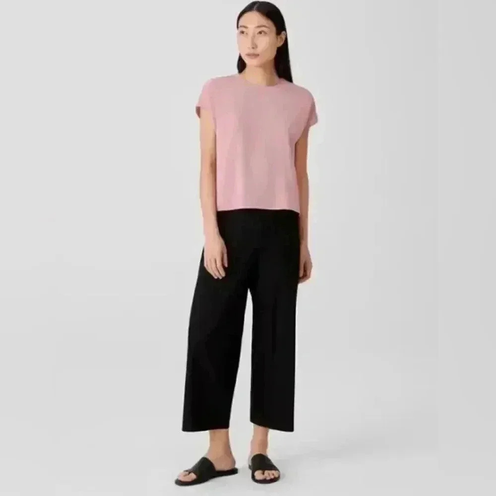Eileen Fisher Womens Silk Georgette Crepe Blouse Size Petite M Short Sleeve